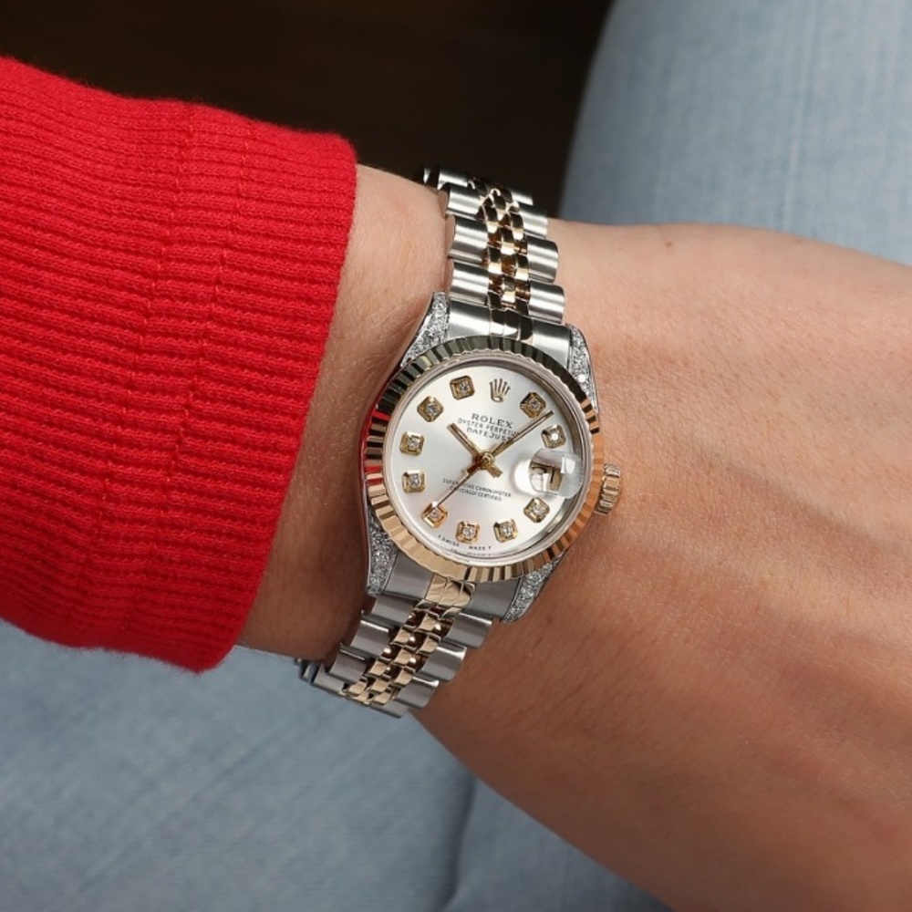 Rolex 26mm Two Tone Silver Dial Diamond Lugs